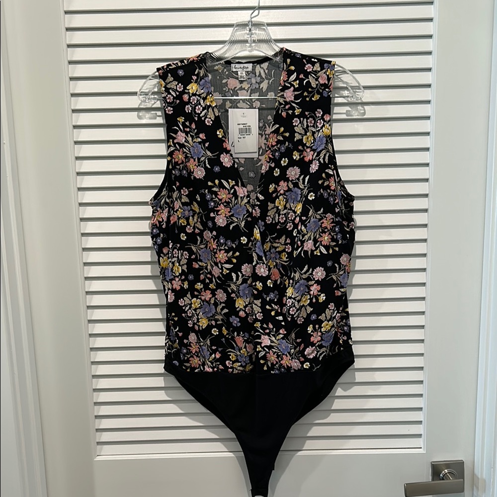 Love Fire Black Floral Bodysuit Top V-Neck